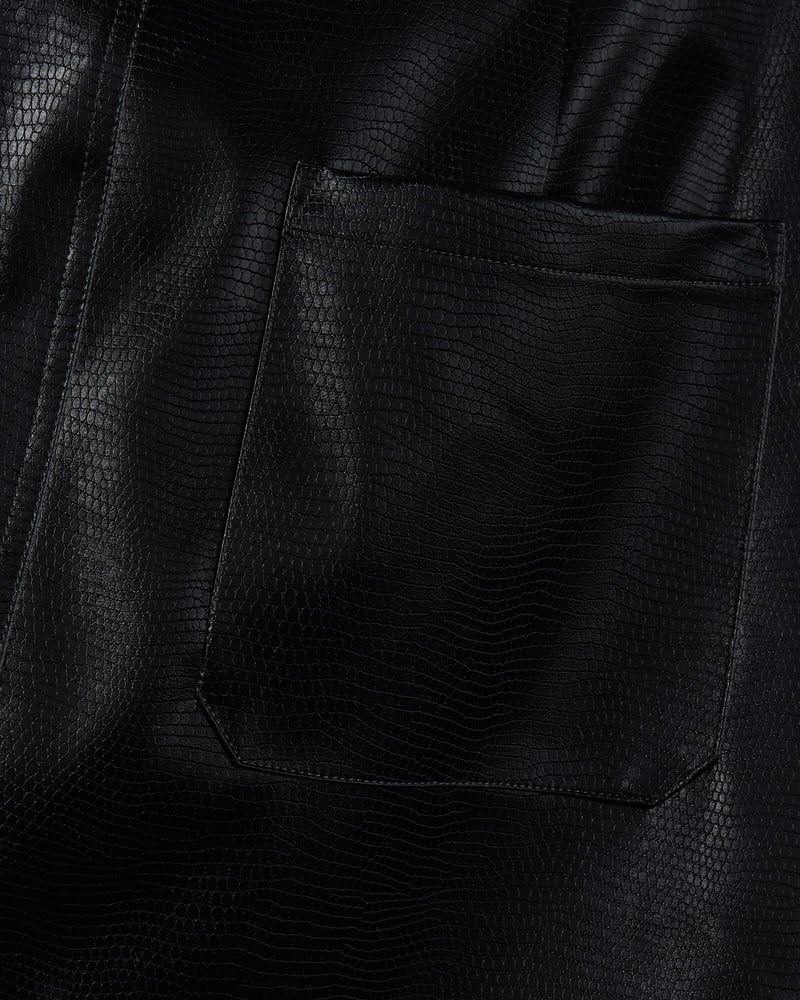 Snake Print Black Faux Leather Mini Skirt