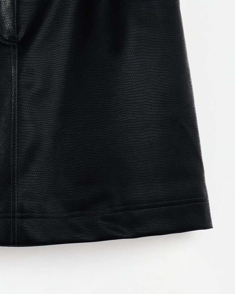 Snake Print Black Faux Leather Mini Skirt