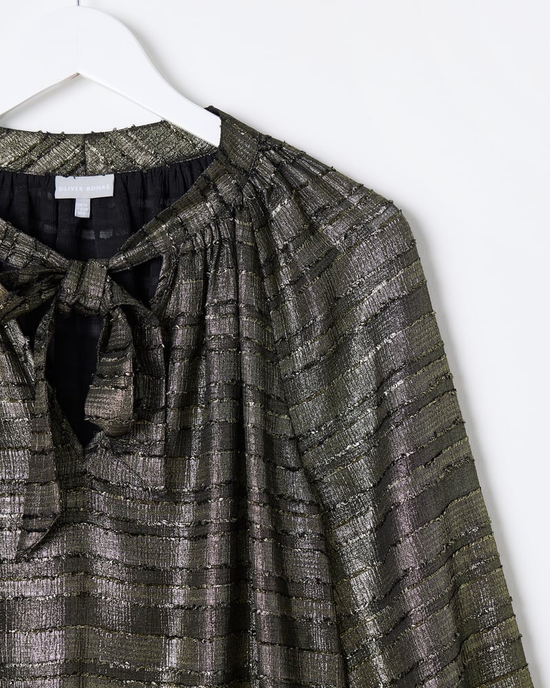 Gold Metallic Tie Neck Blouse