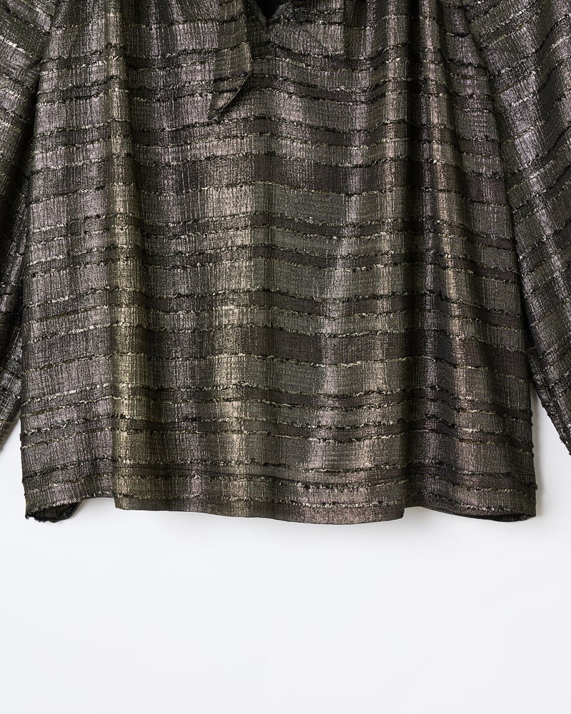 Gold Metallic Tie Neck Blouse