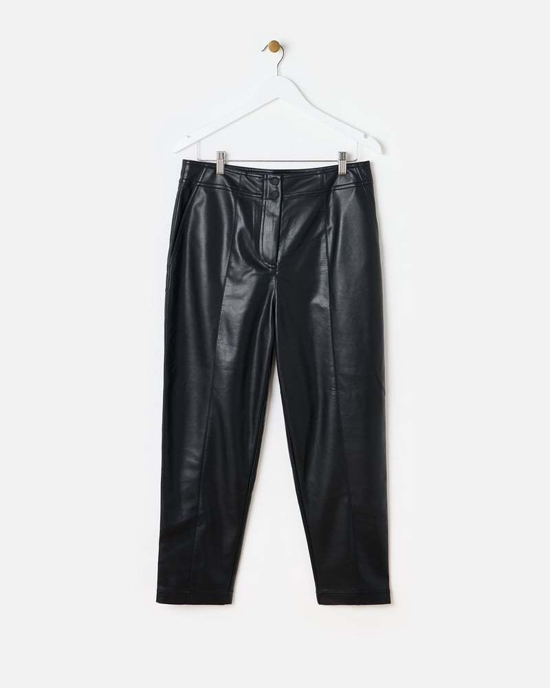 Black Faux Leather Tapered Trousers