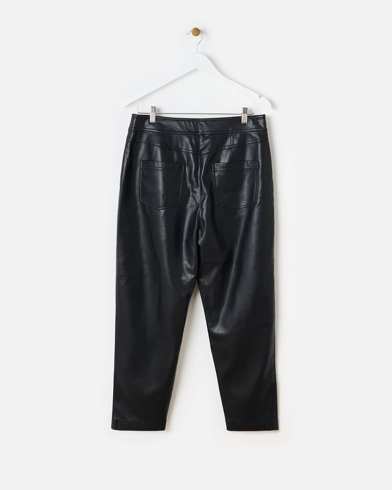 Black Faux Leather Tapered Trousers