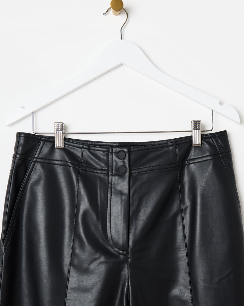 Black Faux Leather Tapered Trousers