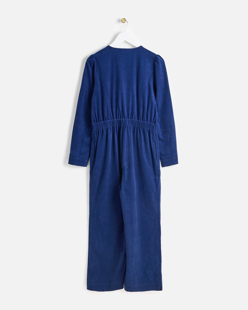 Navy Blue Corduroy Zip Through Jumpsuit