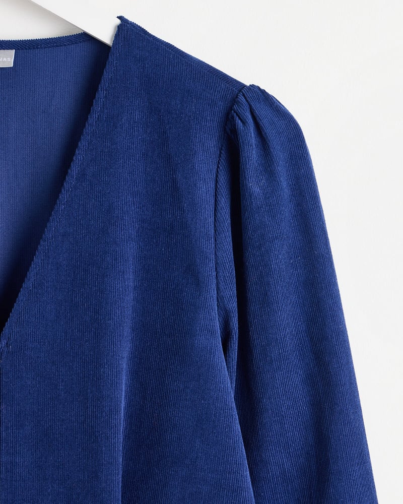 Navy Blue Corduroy Zip Through Jumpsuit
