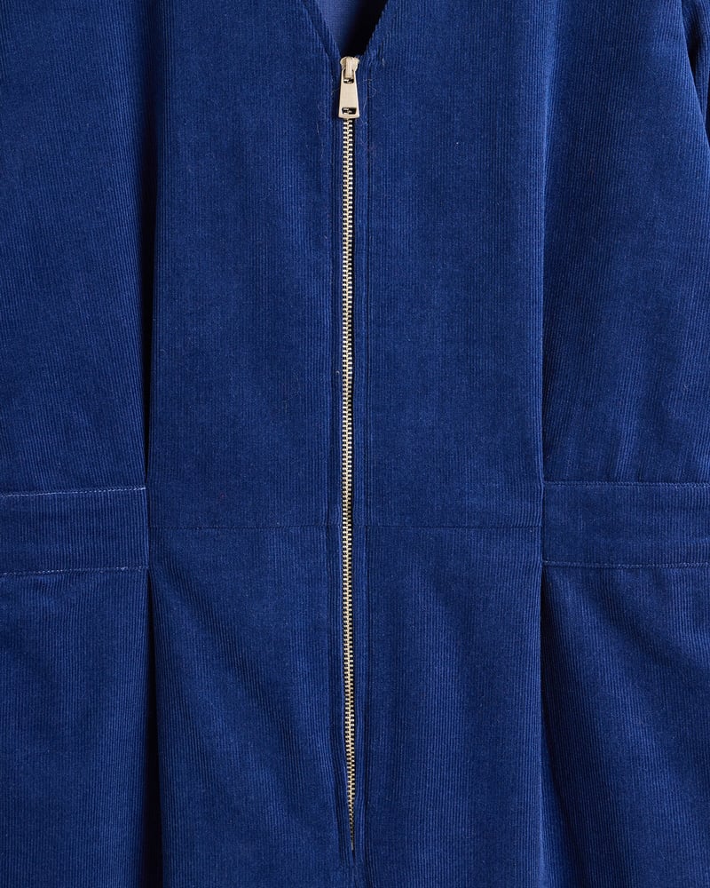 Navy Blue Corduroy Zip Through Jumpsuit