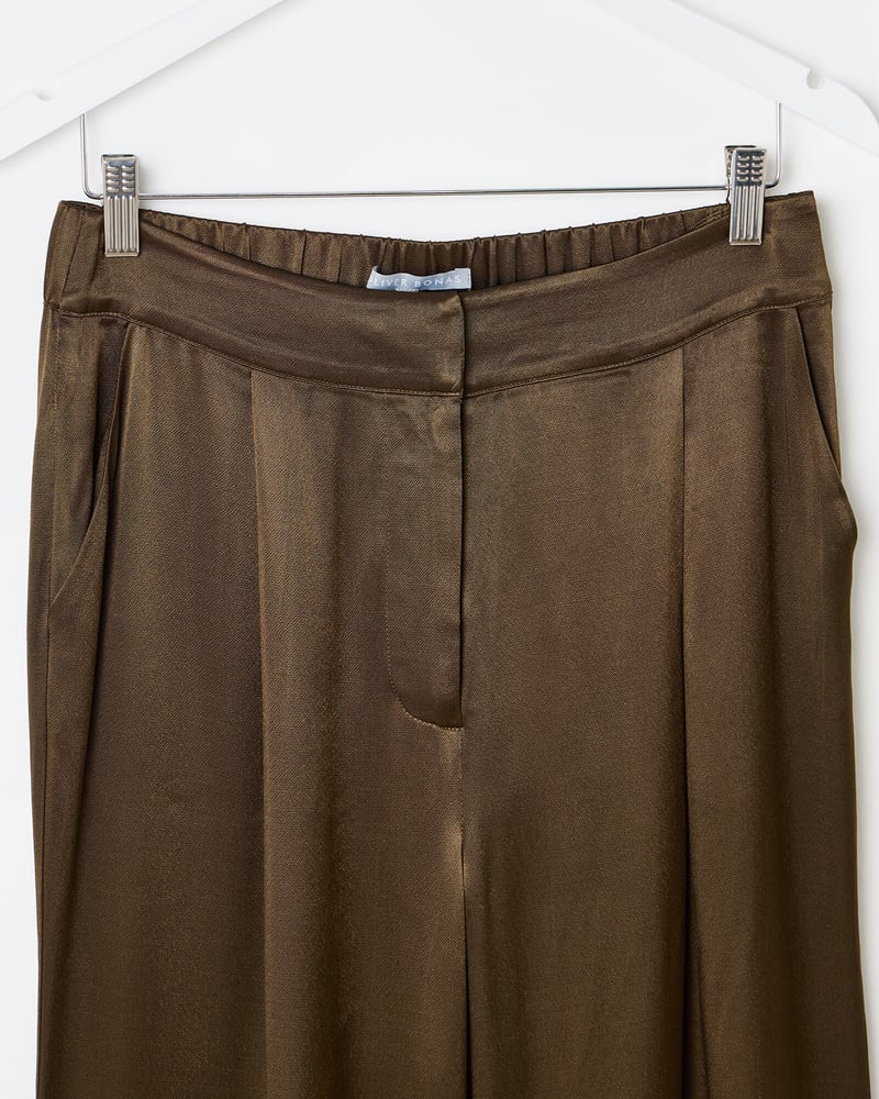 Khaki Green Satin Wide Leg Trousers