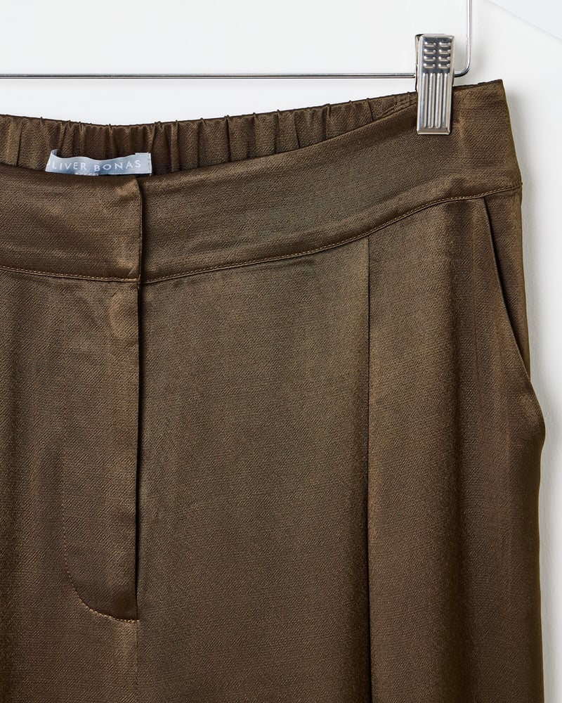Khaki Green Satin Wide Leg Trousers