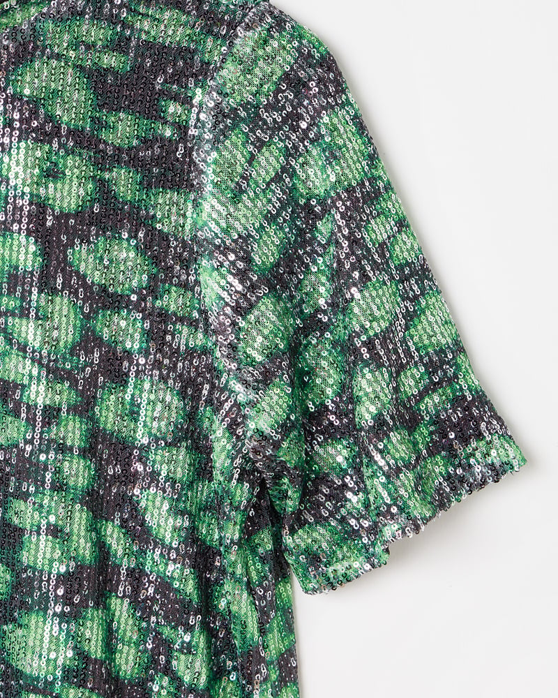 Green Leopard Print Sequin Mini Dress