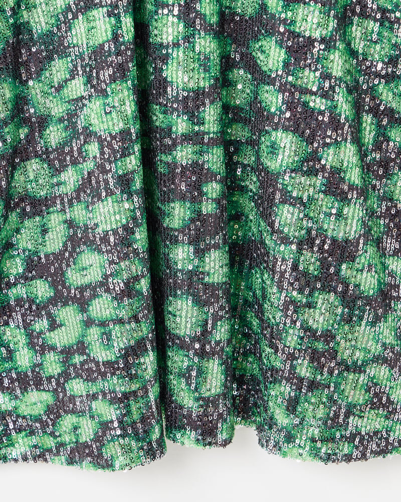 Green Leopard Print Sequin Mini Dress