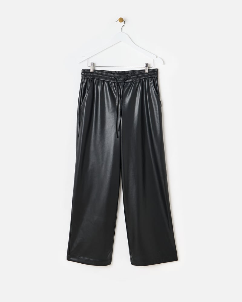 Black Faux Leather Wide Leg Trousers