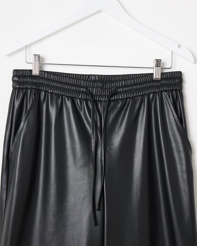 Black Faux Leather Wide Leg Trousers