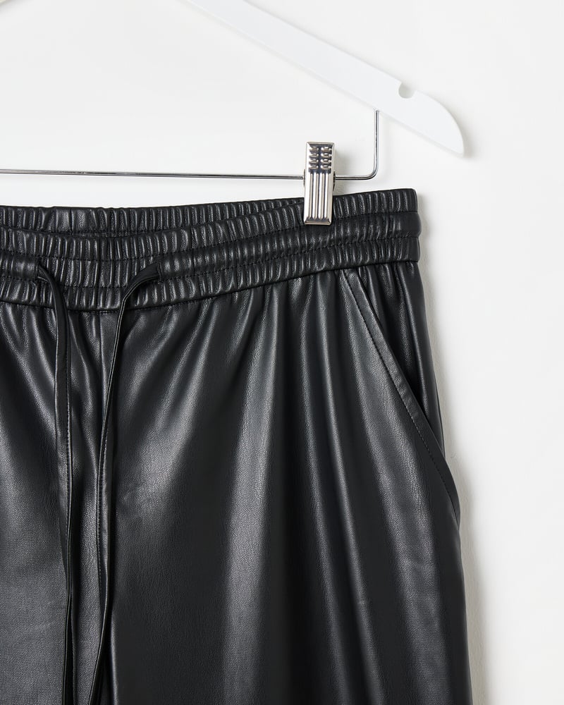 Black Faux Leather Wide Leg Trousers