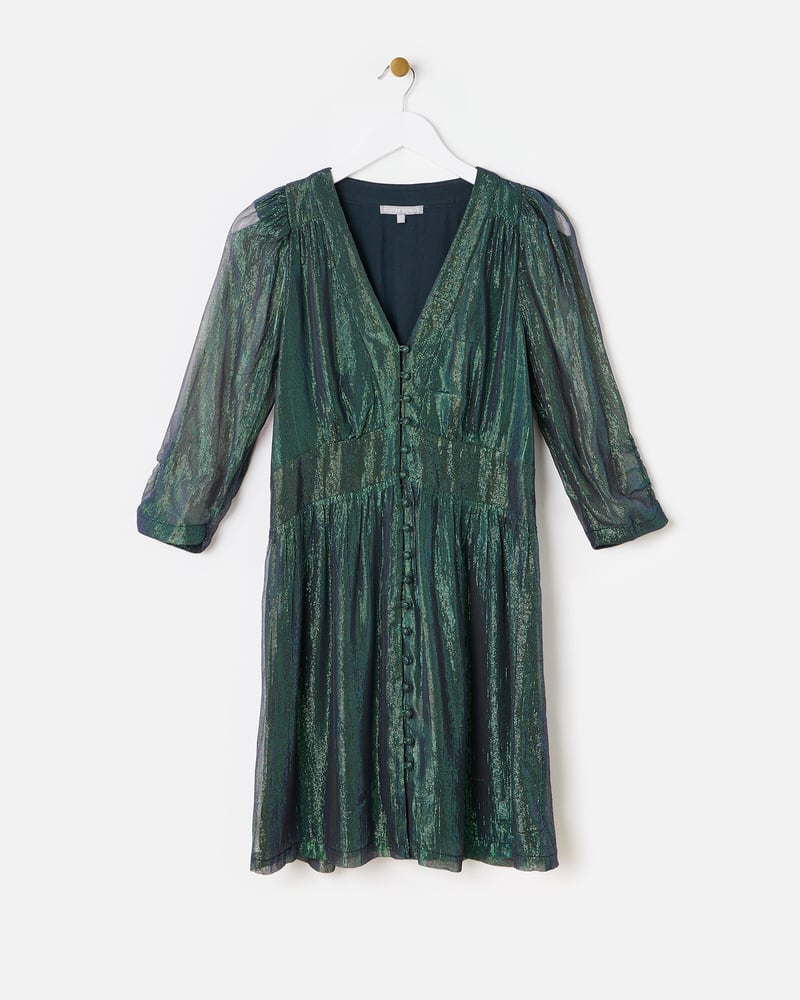 Green Sparkly Metallic Mini Dress
