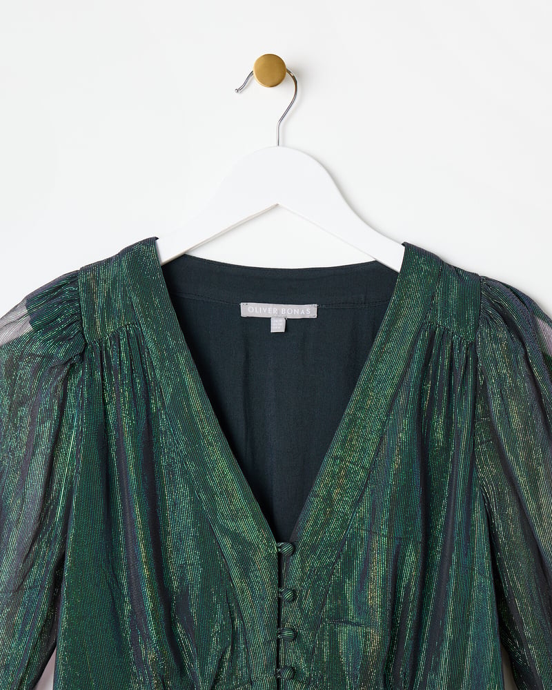 Green Sparkly Metallic Mini Dress