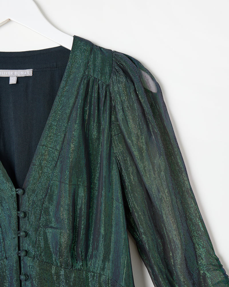 Green Sparkly Metallic Mini Dress