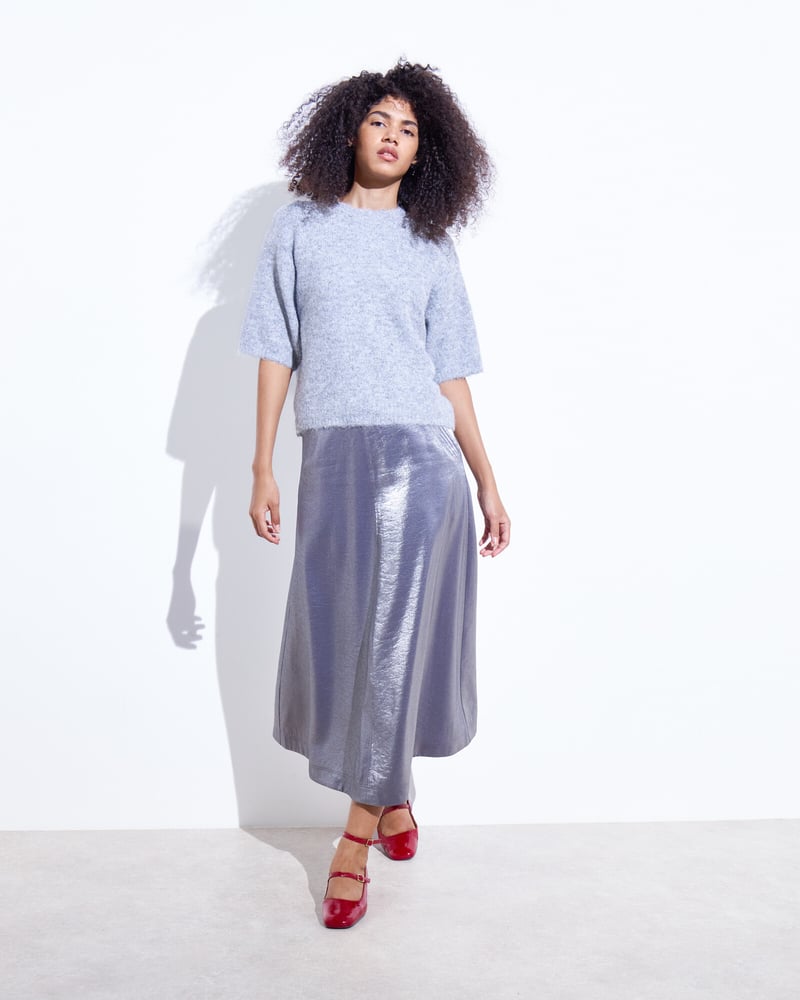 Silver Metallic Midi Skirt