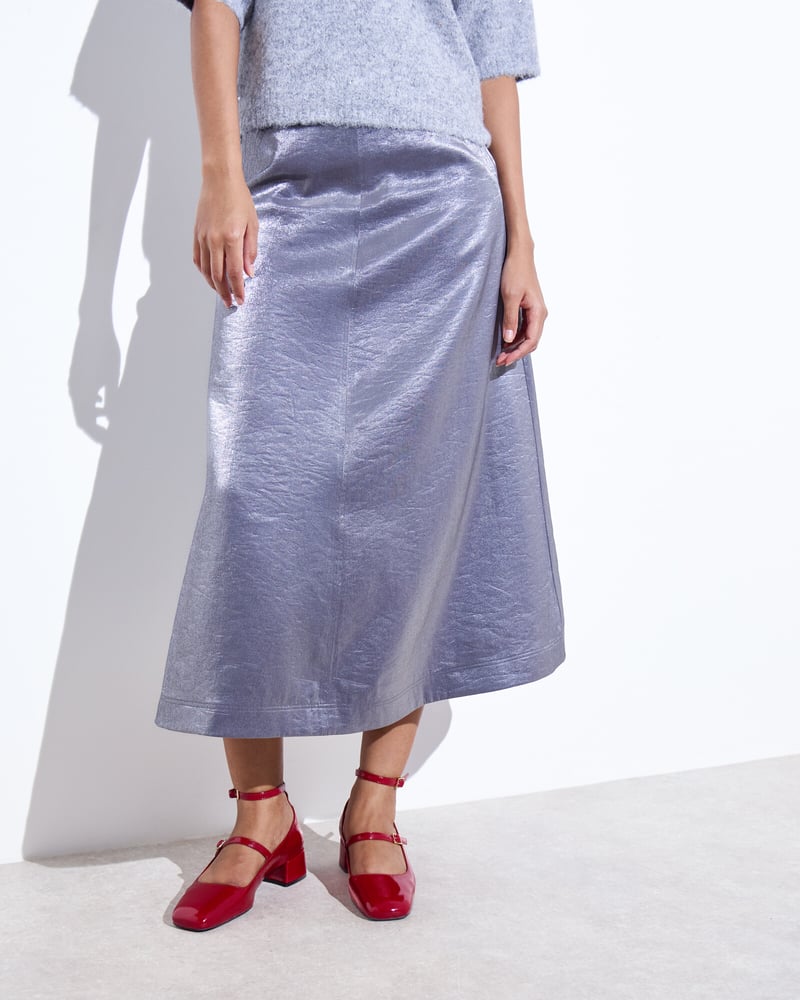 Silver Metallic Midi Skirt