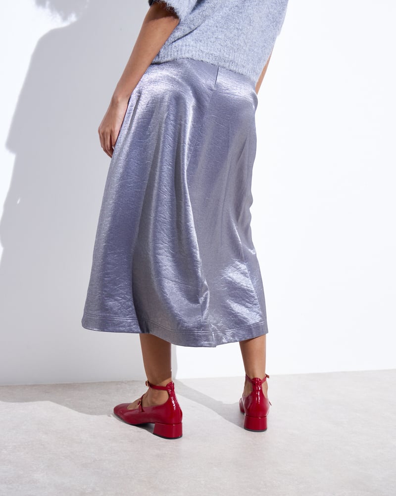 Silver Metallic Midi Skirt