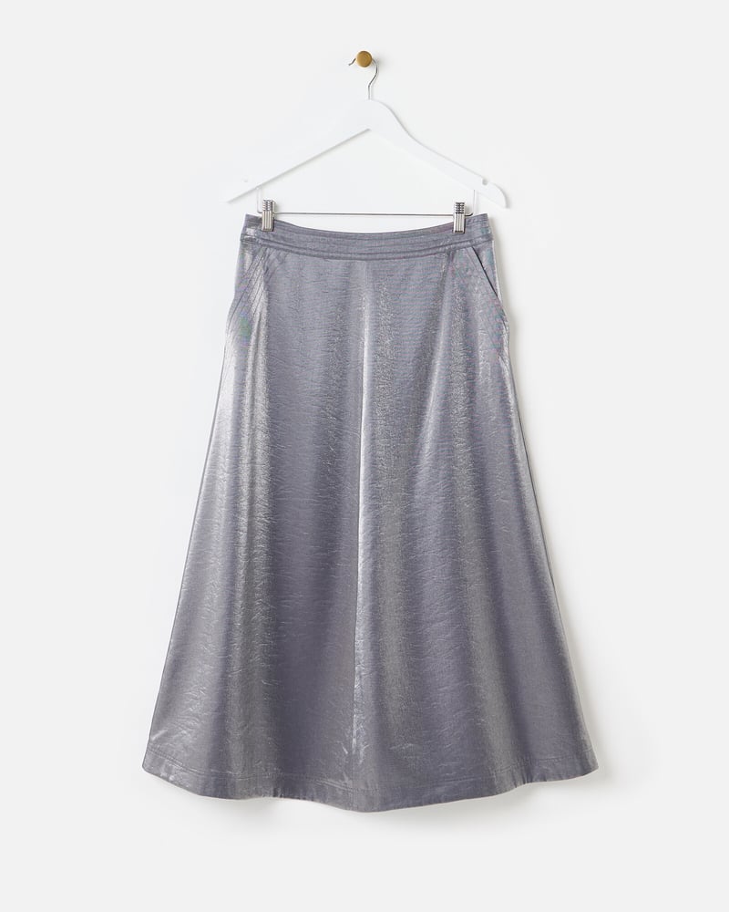 Silver Metallic Midi Skirt
