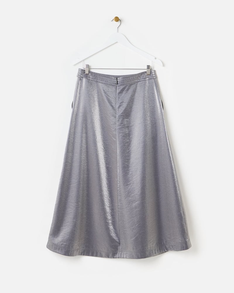 Silver Metallic Midi Skirt