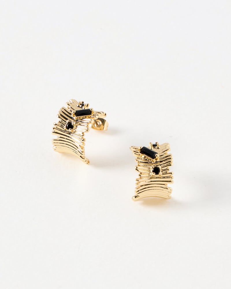 Sadie Textured Black Stone Detail Hoop Earrings