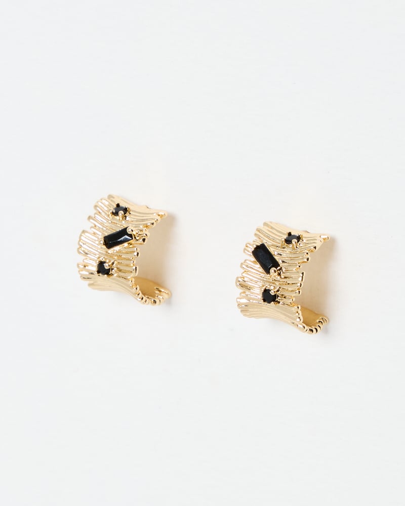 Sadie Textured Black Stone Detail Hoop Earrings