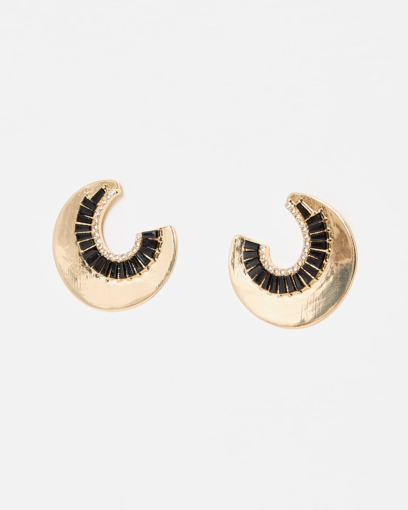 Tula Curved Black & Gold Tone Statement Earrings