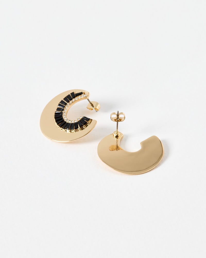 Tula Curved Black & Gold Tone Statement Earrings