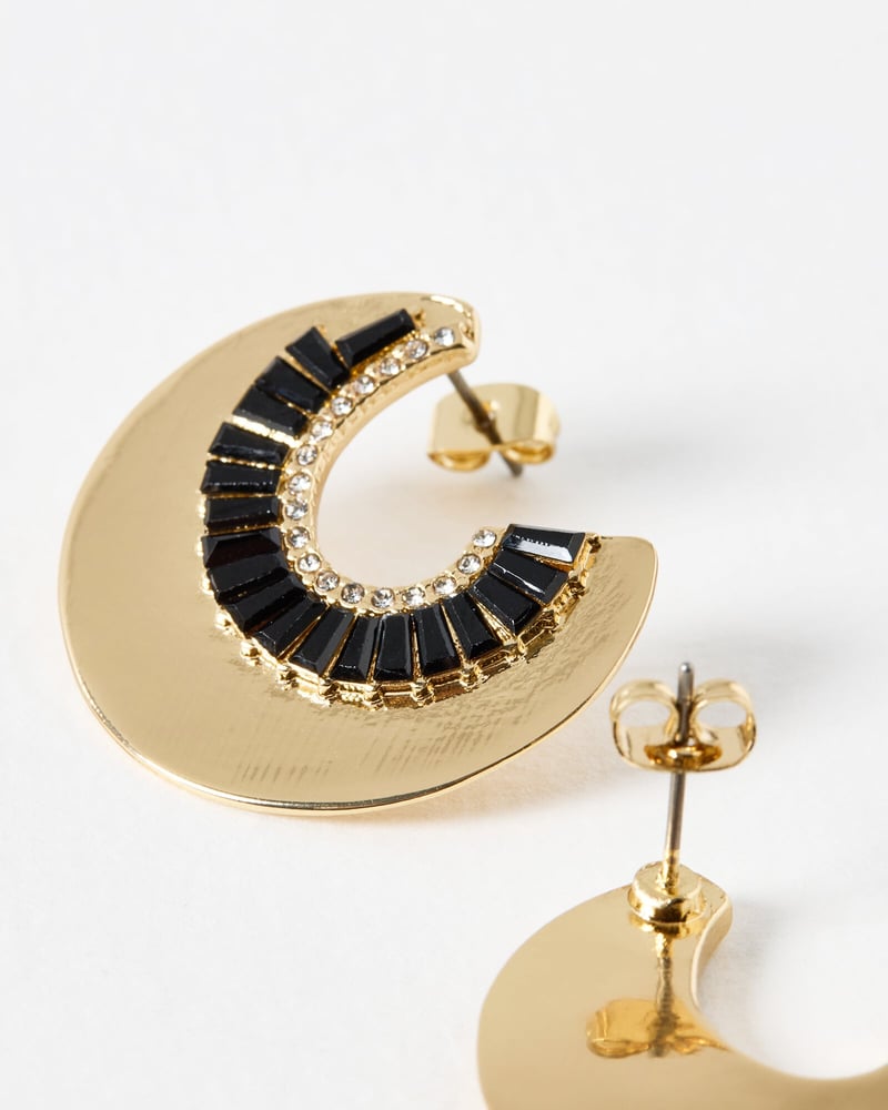 Tula Curved Black & Gold Tone Statement Earrings