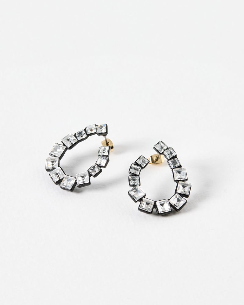 Vero Square Stone Curved Loop Statement Earrings