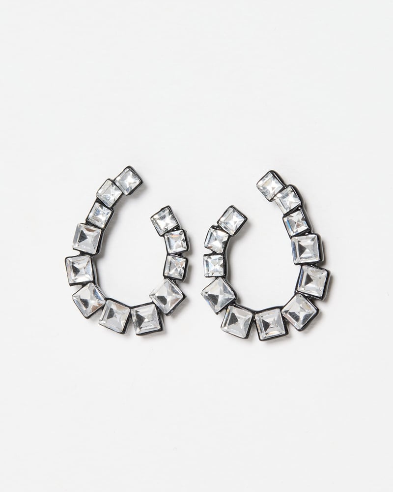 Vero Square Stone Curved Loop Statement Earrings