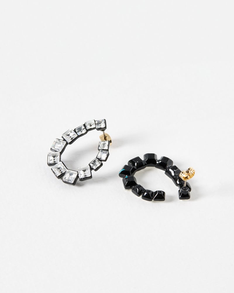Vero Square Stone Curved Loop Statement Earrings