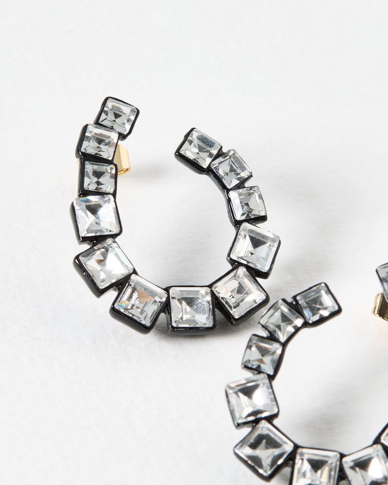 Vero Square Stone Curved Loop Statement Earrings