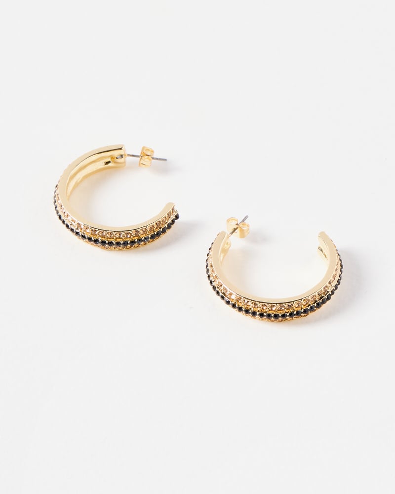 Ebba Embellished Black Stone Large Hoop Earrings