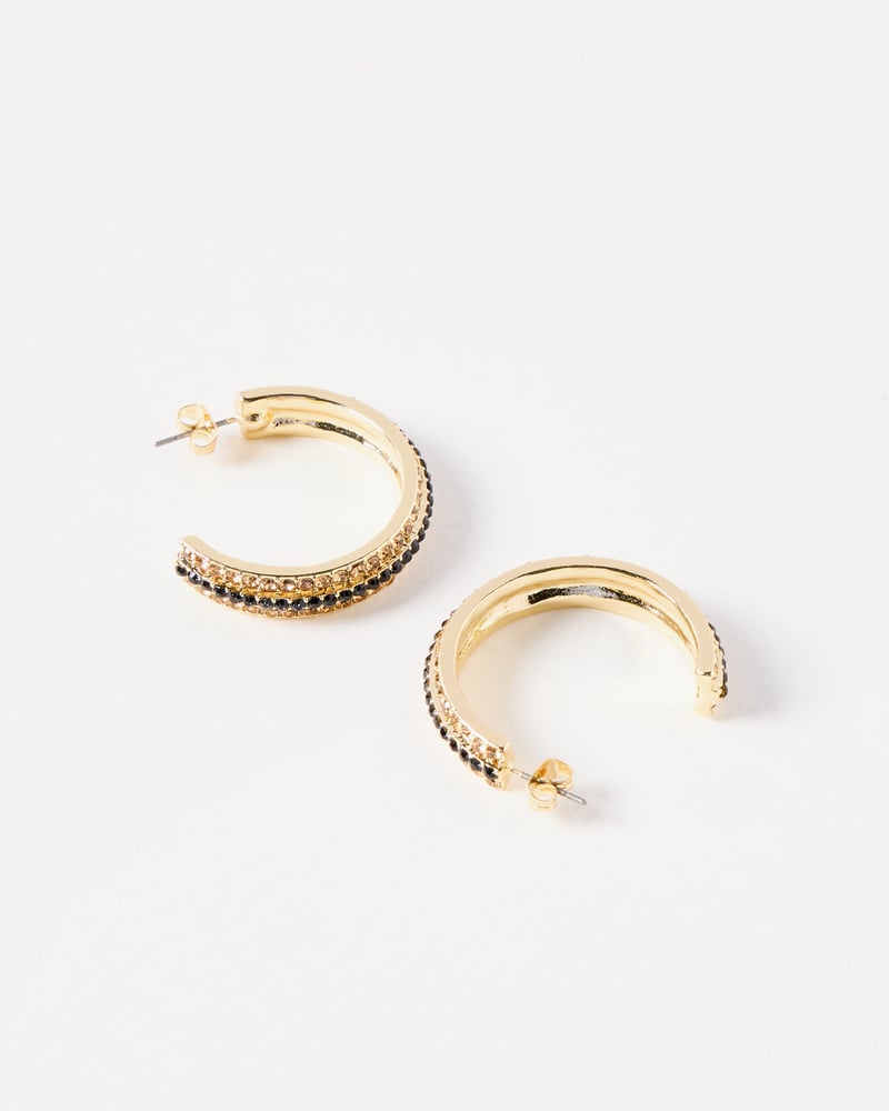 Ebba Embellished Black Stone Large Hoop Earrings