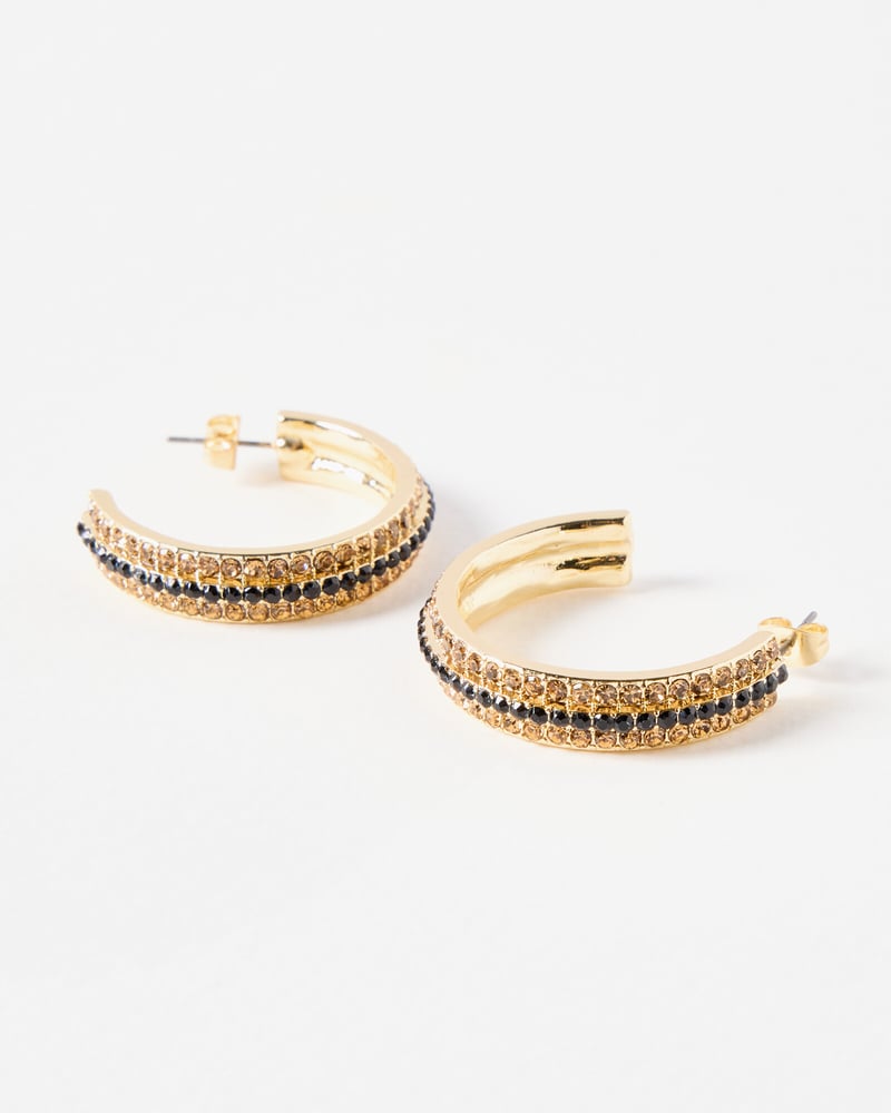 Ebba Embellished Black Stone Large Hoop Earrings