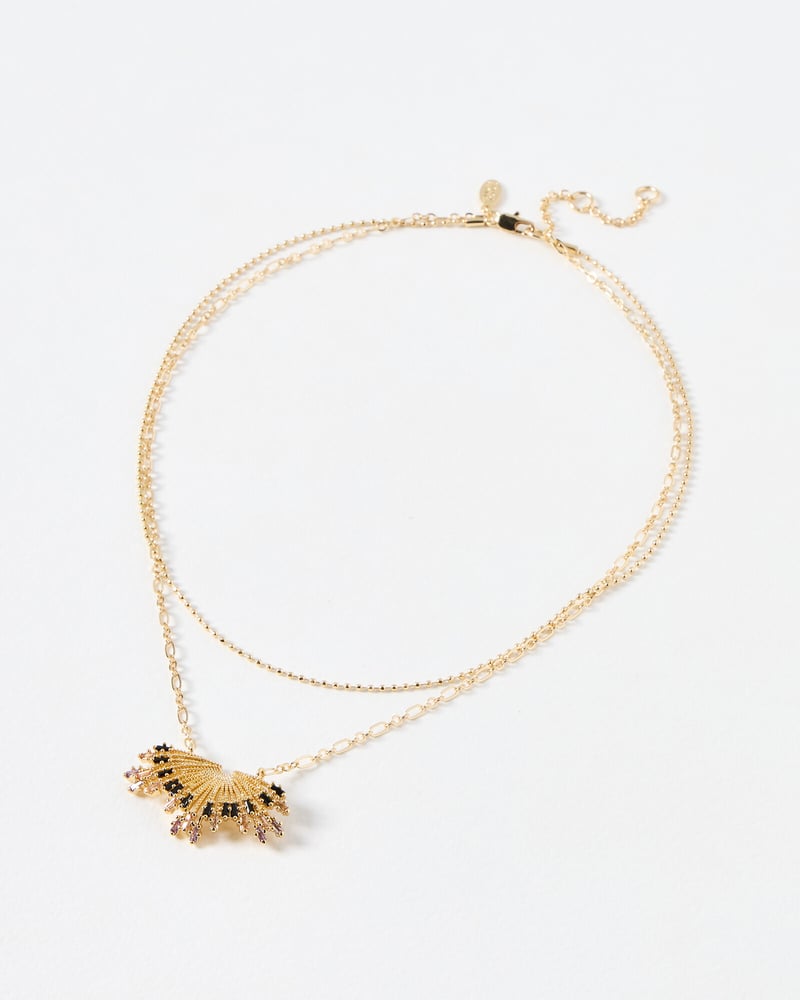 Diana Embellished Fan Layered Pendant Necklace