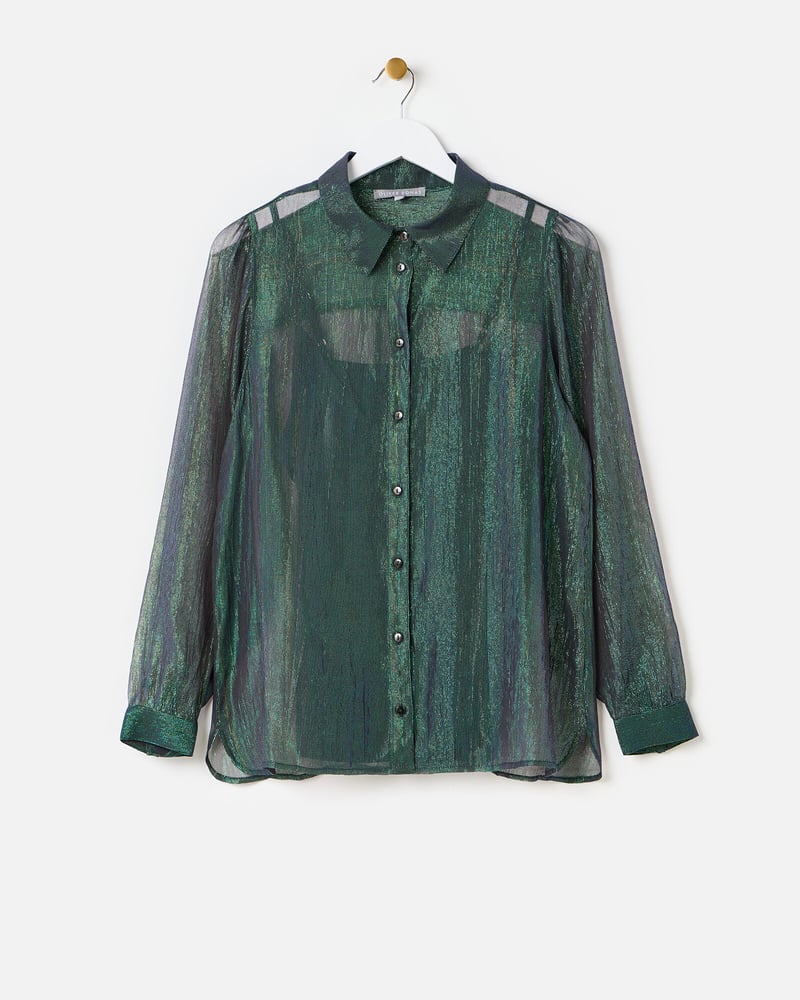 Green Metallic Sheer Shirt