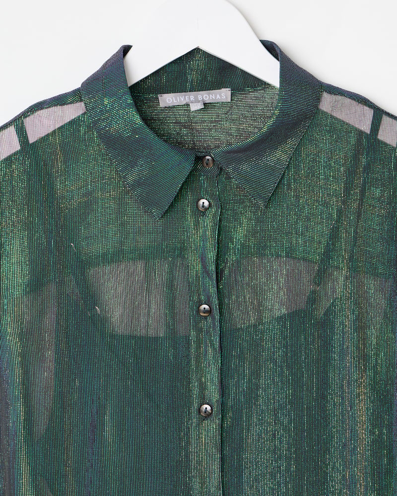 Green Metallic Sheer Shirt