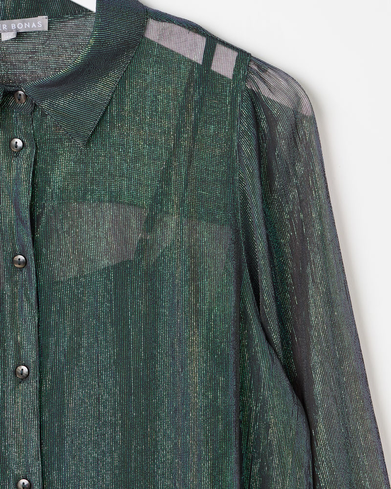 Green Metallic Sheer Shirt