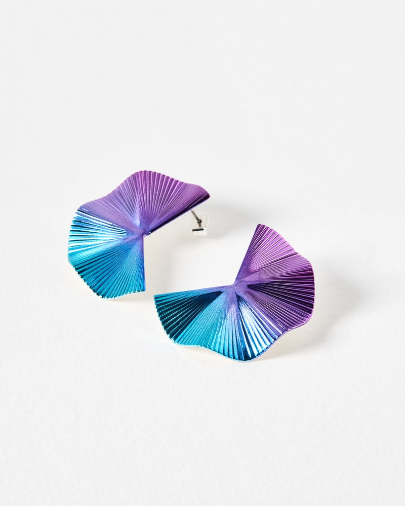 Sacha Blue & Purple Pleated Fan Statement Earrings