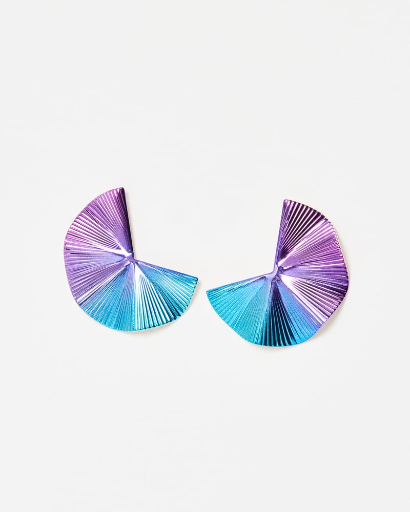 Sacha Blue & Purple Pleated Fan Statement Earrings