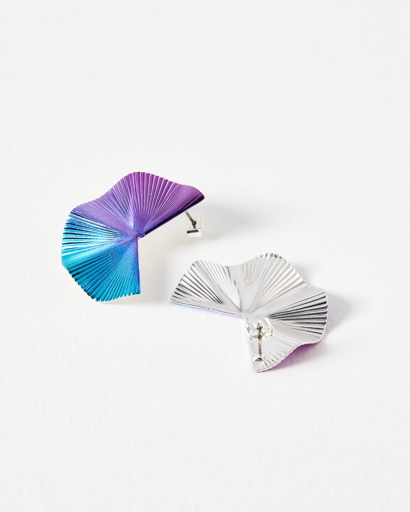 Sacha Blue & Purple Pleated Fan Statement Earrings