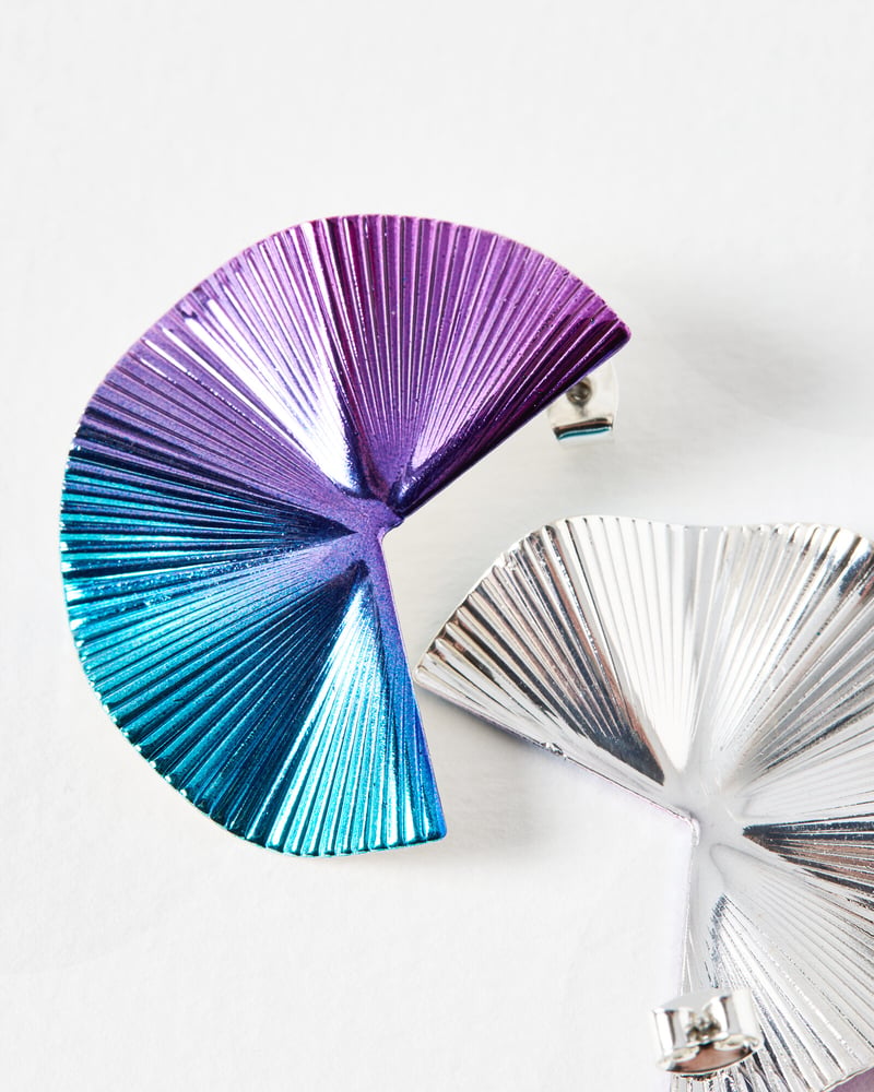 Sacha Blue & Purple Pleated Fan Statement Earrings