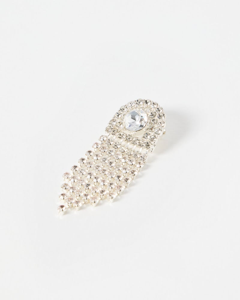 Alemene Stone Tassel Silver Tone Drop Brooch