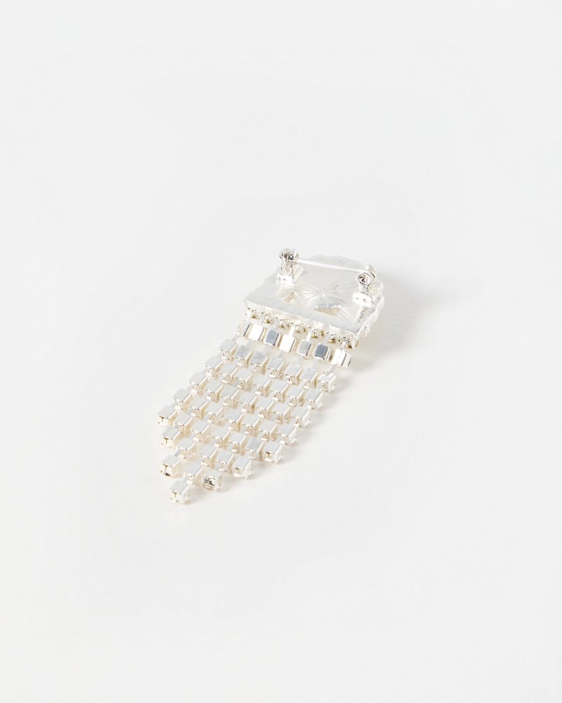 Alemene Stone Tassel Silver Tone Drop Brooch