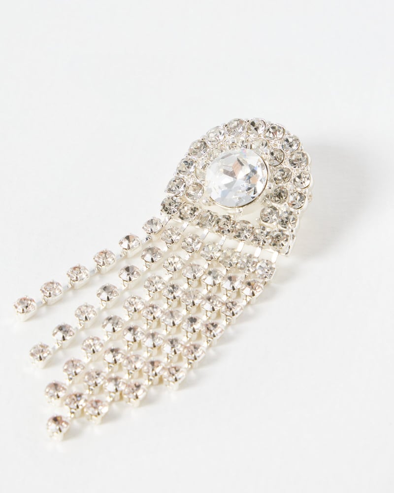 Alemene Stone Tassel Silver Tone Drop Brooch