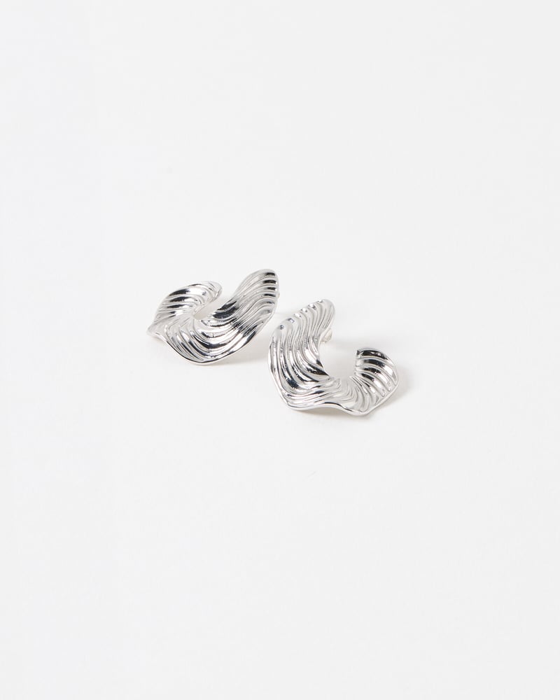 Amadure Curved Lines Silver Tone Statement Earrings