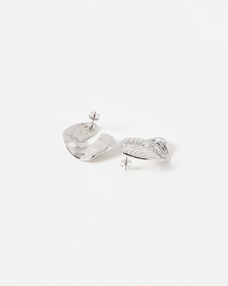 Amadure Curved Lines Silver Tone Statement Earrings